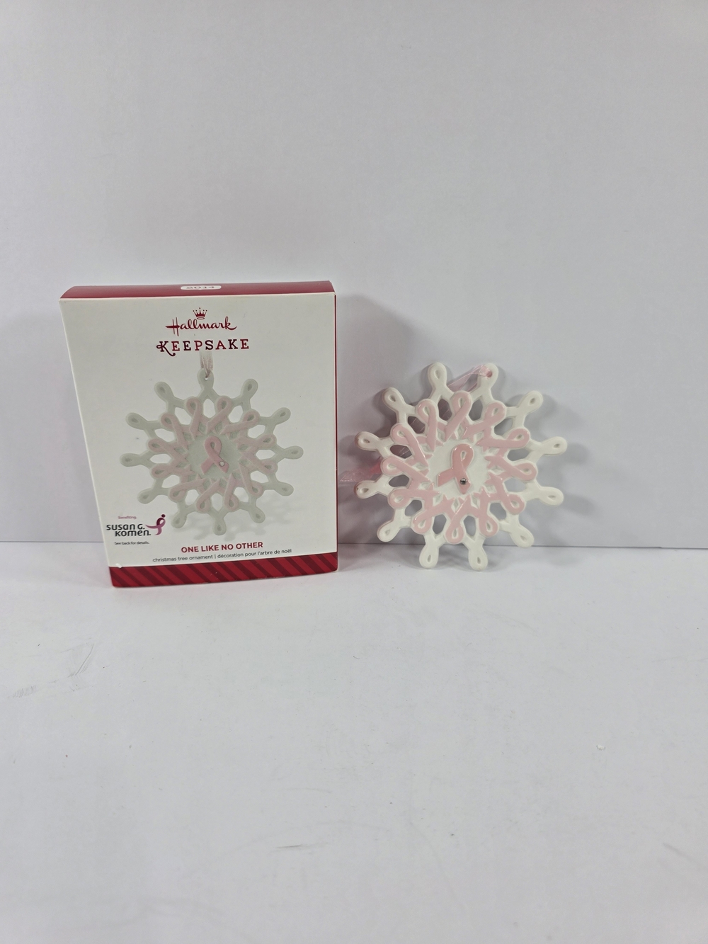 Hallmark Pink and White Snowflake Ornament with Ribbon Accent